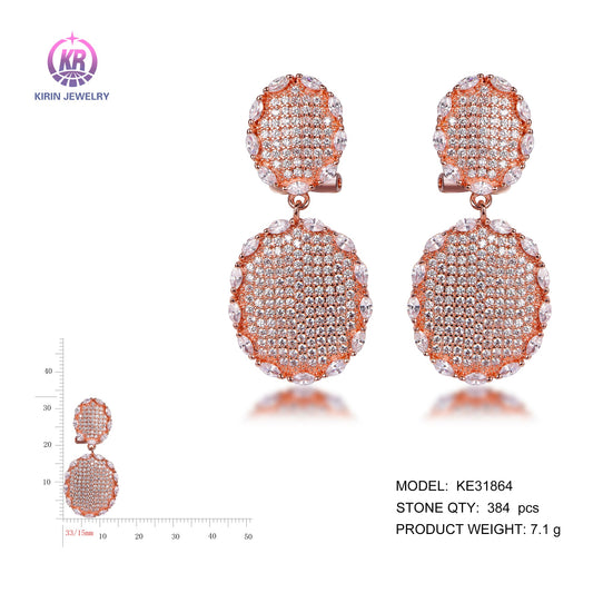 925 silver earrings with rose gold plating CZ KE31864 Kirin Jewelry