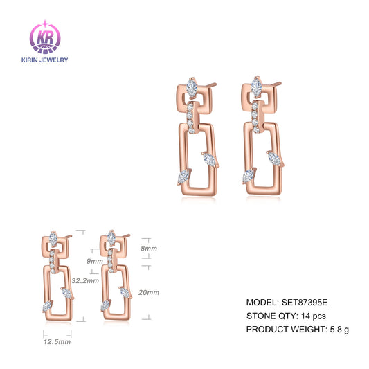 925 silver earrings with rose gold plating CZ SET87395E-2 Kirin Jewelry