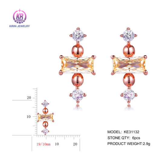 925 silver earrings with rose gold plating color CZ KE31132 Kirin Jewelry