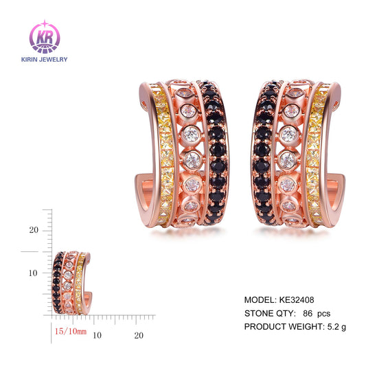 925 silver earrings with rose gold plating color CZ KE32408 Kirin Jewelry