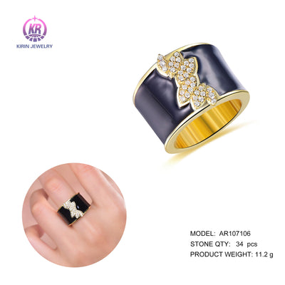 925 silver enamel ring with 14K gold plating CZ 107106 Kirin Jewelry