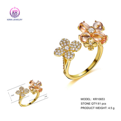 925 silver flower rings with 14K gold plating CZ KR10653 Kirin Jewelry