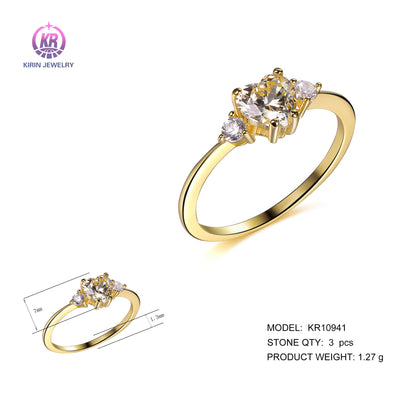 925 silver heart rings with 14K gold plating CZ KR10941 Kirin Jewelry