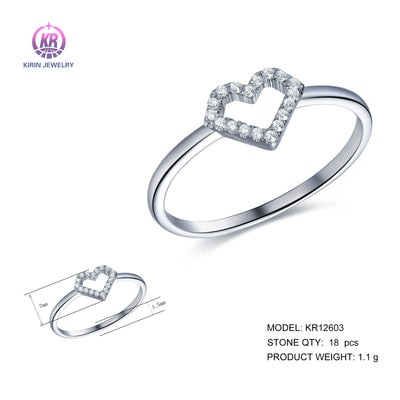 925 silver heart rings with rhodium plating CZ KR12603 Kirin Jewelry