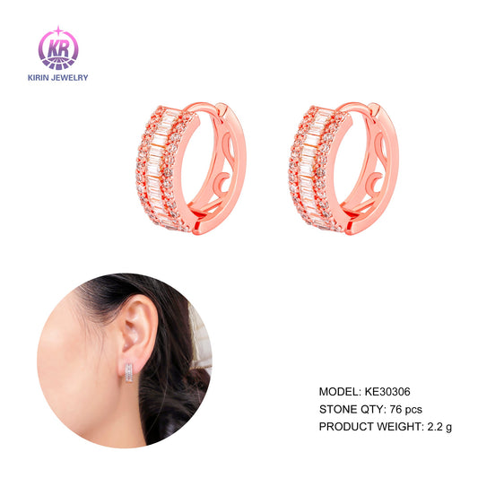 925 silver hoop earring with baguette CZ 30306 Kirin Jewelry