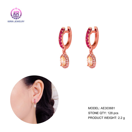 925 silver huggie earring with CZ 303681 Kirin Jewelry