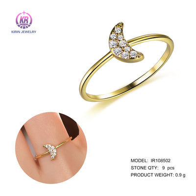 925 silver moon ring with 14K gold plating CZ 108502 Kirin Jewelry