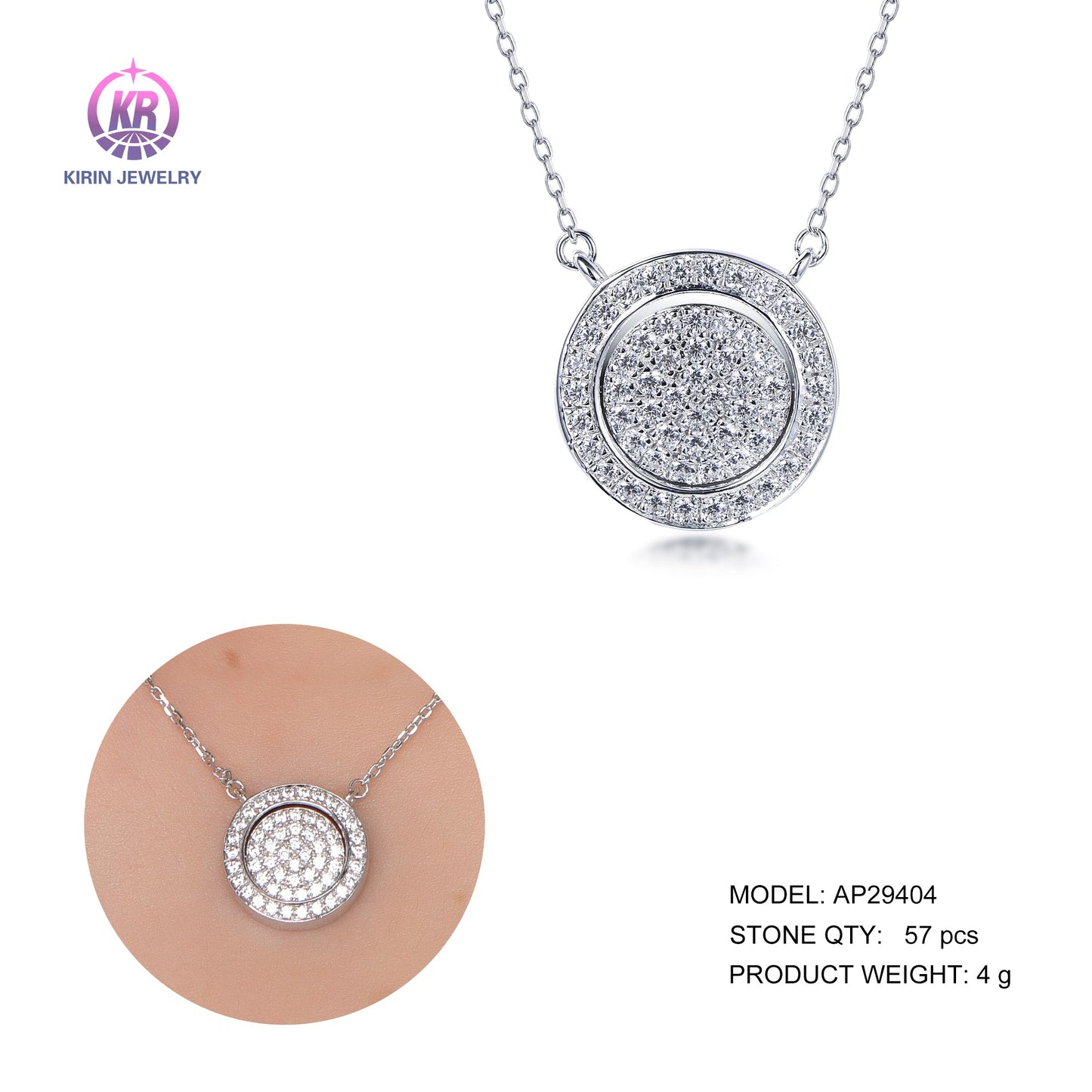 925 silver necklace with rhodium plating CZ 29404 Kirin Jewelry
