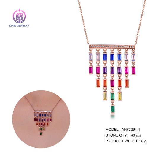 925 silver necklace with rose gold plating coler bagguette CZ 72294 Kirin Jewelry