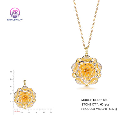 925 silver pendant with 2-tone plating rhodium and 14K gold CZ SET87969P Kirin Jewelry