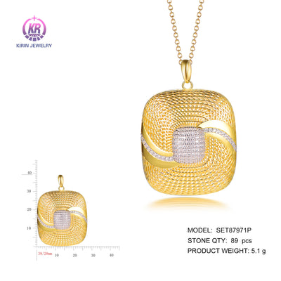 925 silver pendant with 2-tone plating rhodium and 14K gold CZ SET87971P Kirin Jewelry