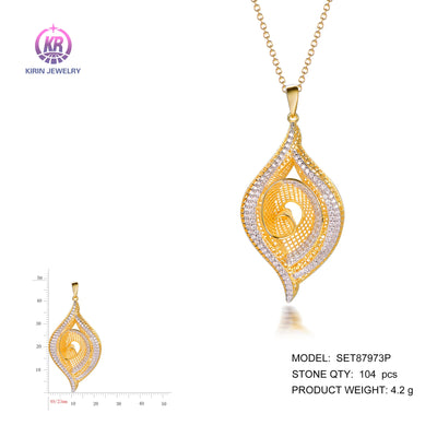 925 silver pendant with 2-tone plating rhodium and 14K gold CZ SET87973P Kirin Jewelry