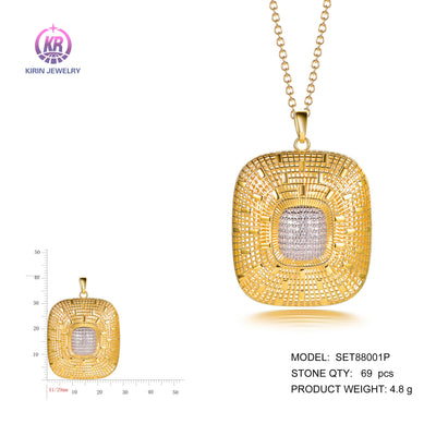 925 silver pendant with 2-tone plating rhodium and 14K gold CZ SET88001P Kirin Jewelry