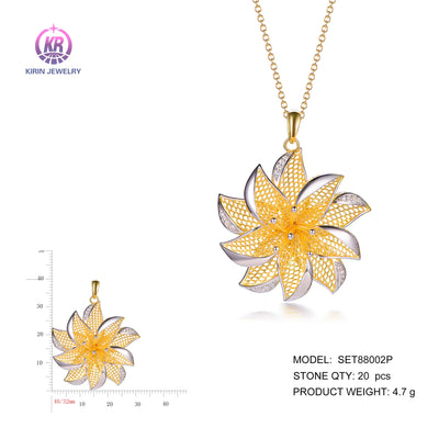 925 silver pendant with 2-tone plating rhodium and 14K gold CZ SET88002P Kirin Jewelry