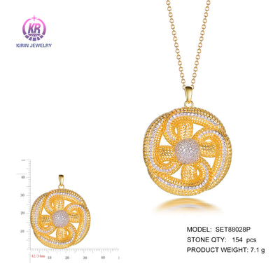 925 silver pendant with 2-tone plating rhodium and 14K gold CZ SET88028P Kirin Jewelry