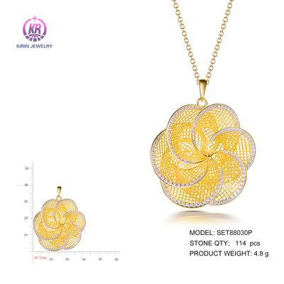 925 silver pendant with 2-tone plating rhodium and 14K gold CZ SET88030P Kirin Jewelry