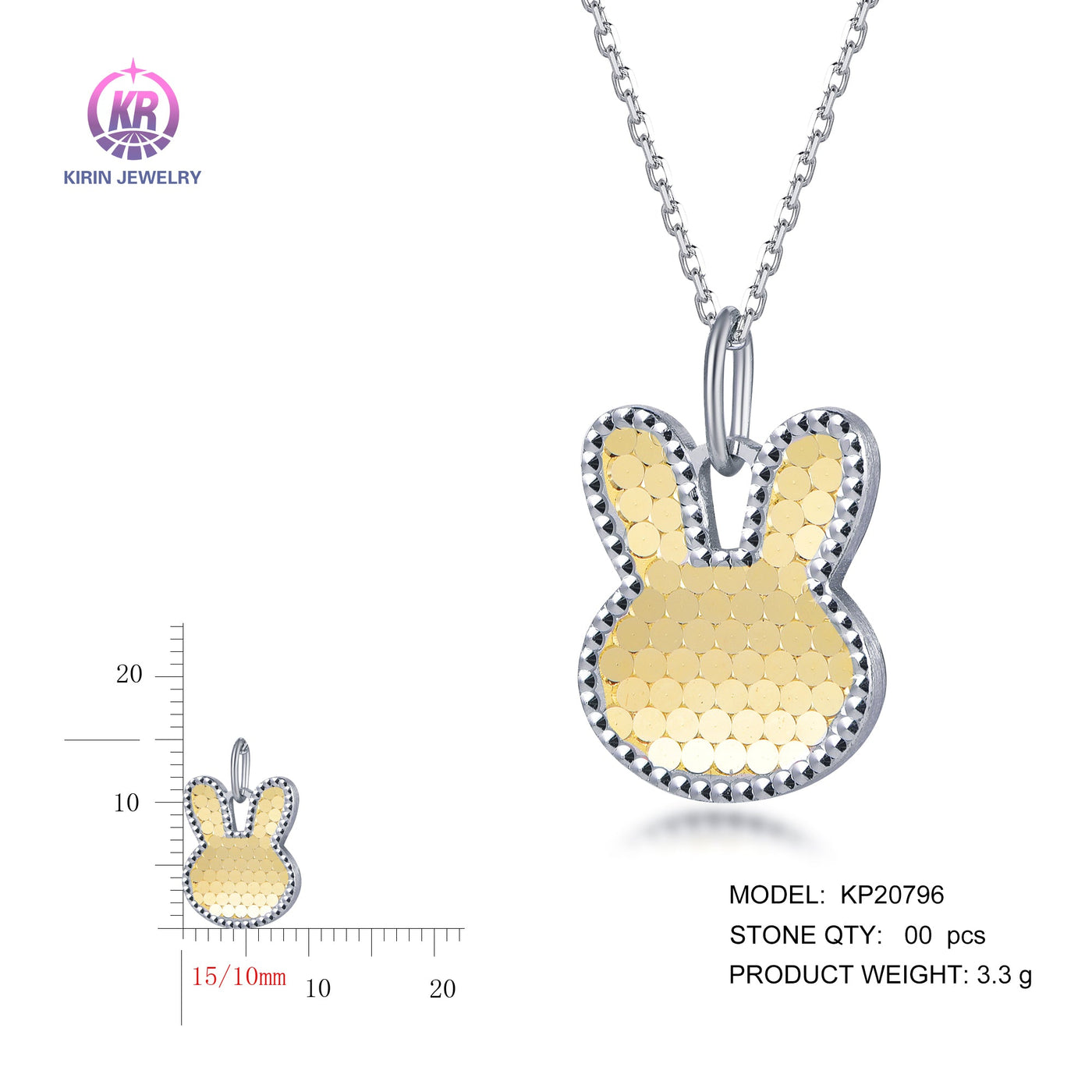 925 silver pendant with 2-tone plating rhodium and 14K gold KP20796 Kirin Jewelry