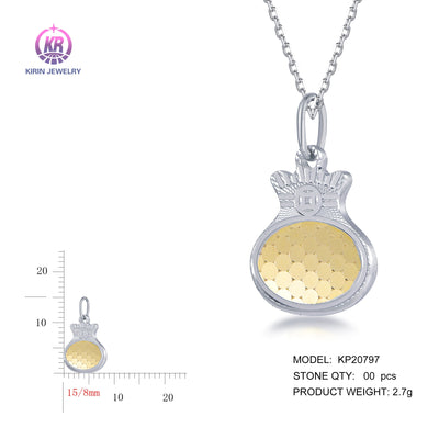 925 silver pendant with 2-tone plating rhodium and 14K gold KP20797 Kirin Jewelry