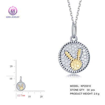 925 silver pendant with 2-tone plating rhodium and 14K gold KP20810 Kirin Jewelry