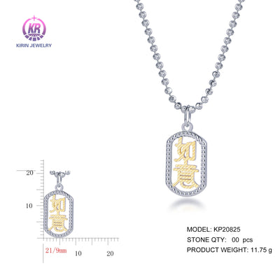925 silver pendant with 2-tone plating rhodium and 14K gold KP20825 Kirin Jewelry