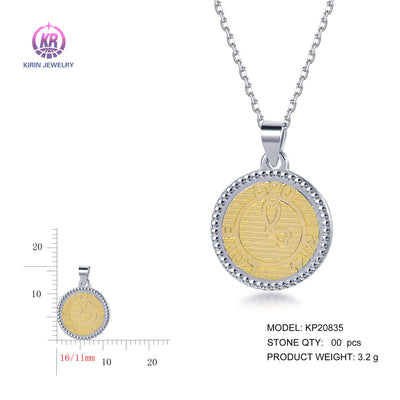 925 silver pendant with 2-tone plating rhodium and 14K gold KP20835 Kirin Jewelry