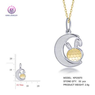 925 silver pendant with 2-tone plating rhodium and 14K gold KP20870 Kirin Jewelry