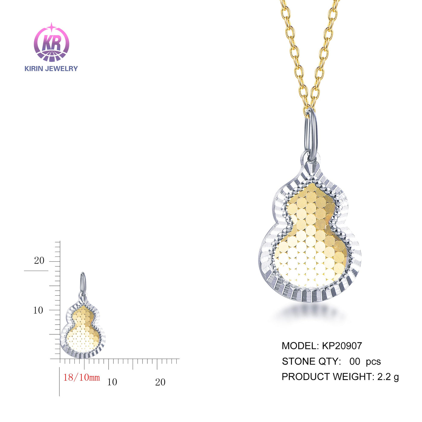 925 silver pendant with 2-tone plating rhodium and 14K gold KP20907 Kirin Jewelry