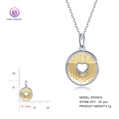 925 silver pendant with 2-tone plating rhodium and 14K gold KP20910 Kirin Jewelry