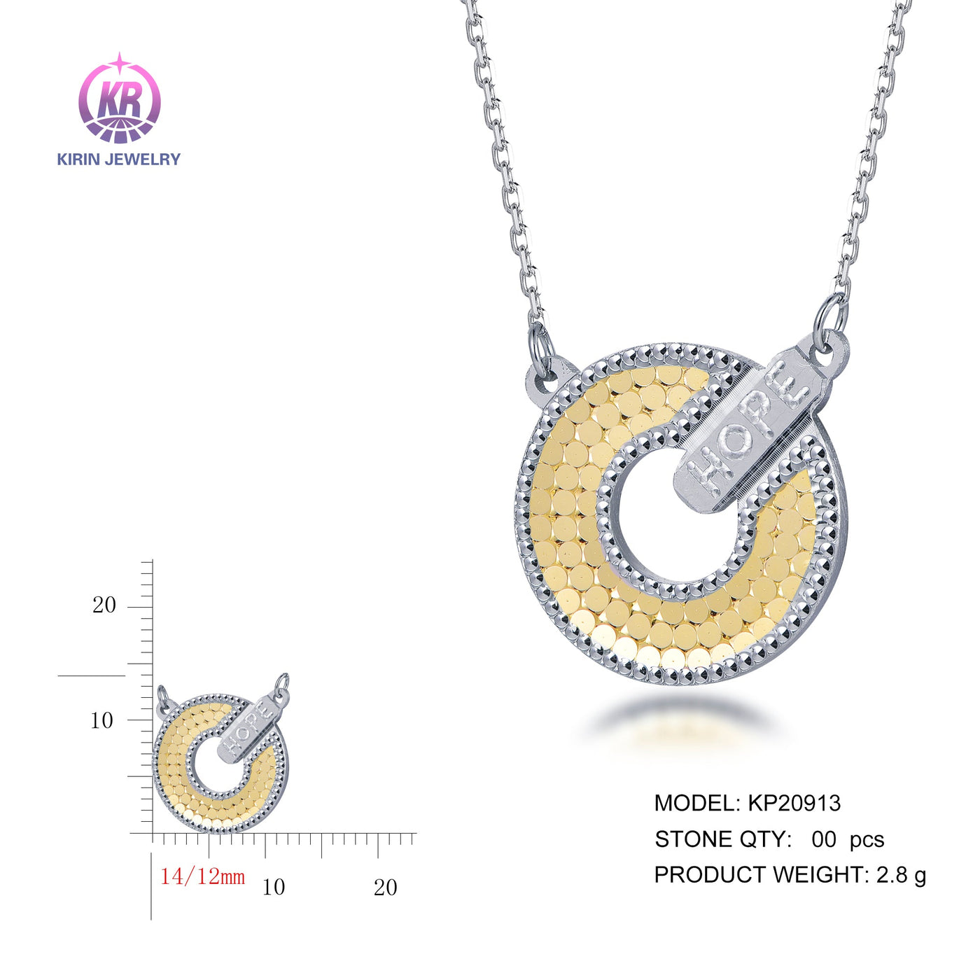 925 silver pendant with 2-tone plating rhodium and 14K gold KP20913 Kirin Jewelry