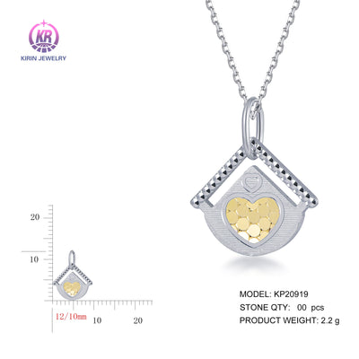 925 silver pendant with 2-tone plating rhodium and 14K gold KP20919 Kirin Jewelry