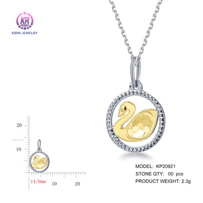 925 silver pendant with 2-tone plating rhodium and 14K gold KP20921 Kirin Jewelry