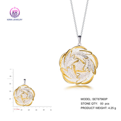 925 silver pendant with 2-tone plating rhodium and 14K gold SET87960P Kirin Jewelry