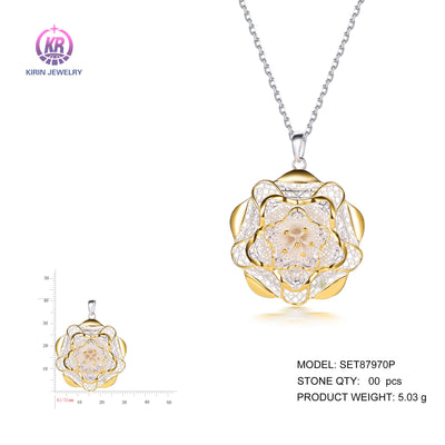 925 silver pendant with 2-tone plating rhodium and 14K gold SET87970P Kirin Jewelry