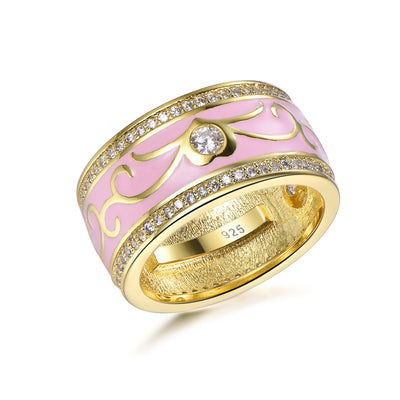925 sterling silver wedding band diamond enamel ring textured gold ring for Women bridal zircon texture gold wedding band ring Kirin Jewelry