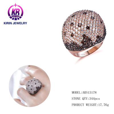 Big Round CZ Ring Hip Hop Rock Style Rose Gold Full diamond Bling Cubic Zircon Ring Luxury Jewelry Gift Women Kirin Jewelry