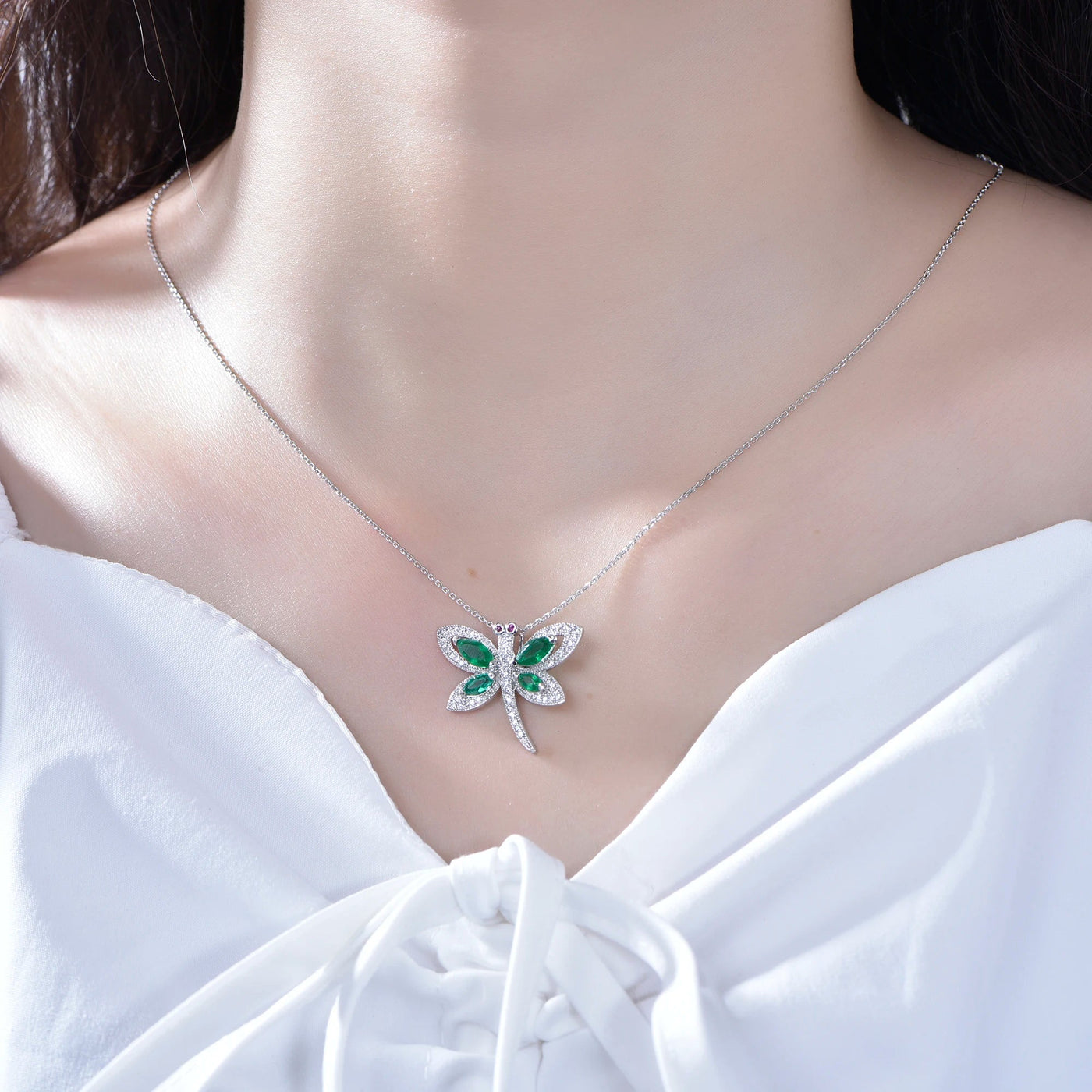 Butterfly Wedding Jewelry Clavicle Chains Green Spniel & 5# Ruby & 3A White Cubic Zirconia Necklace Couple Pendant Necklace Kirin Jewelry