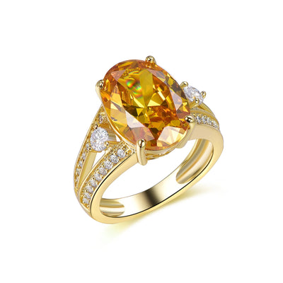 China Wholesale American 14k Gold Plated Ring Prong Setting Canary Diamond Ring 18K Gold Ring Women Wedding Jewelry Kirin Jewelry