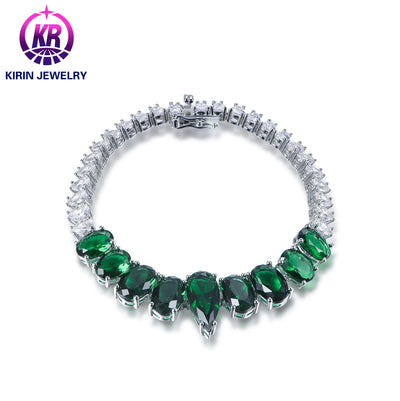 Classic green crystal stone special design 925 sterling silver bangle elegant women bangle Kirin Jewelry