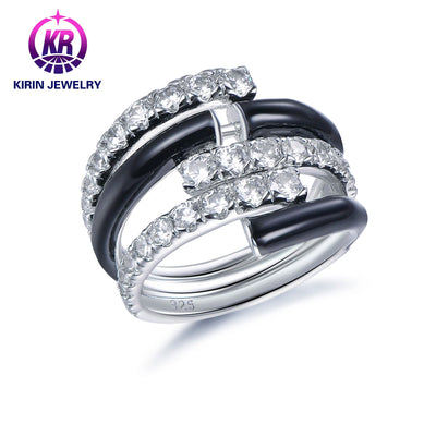 Classical sterling silver layered finger ring  multi layer irregular ring diamond rings for wedding band Kirin Jewelry