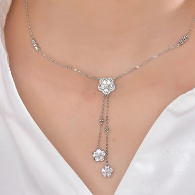 Collana Flower Statement Necklace Silver Tassel Necklace Flower Pendant AAA CZ 925 Silver Chain Necklace Kirin Jewelry