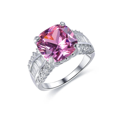 Crytal Luxury Pink Zircon Diamond Rings Eternal Cushion Ring for Women Girls Silver Engagement Rings Kirin Jewelry