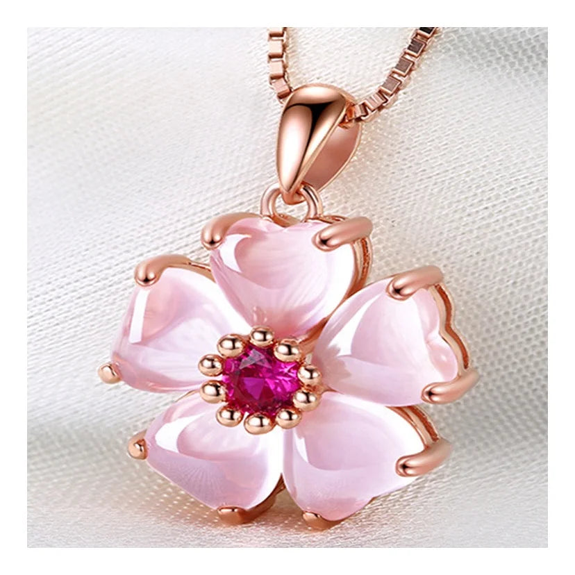 Cupronickel Female Natural Stone Rose Gold Plated Jewelry Clavicle Necklace Jewelry Chain Necklace Peach blossom Crystal Pendant Kirin Jewelry