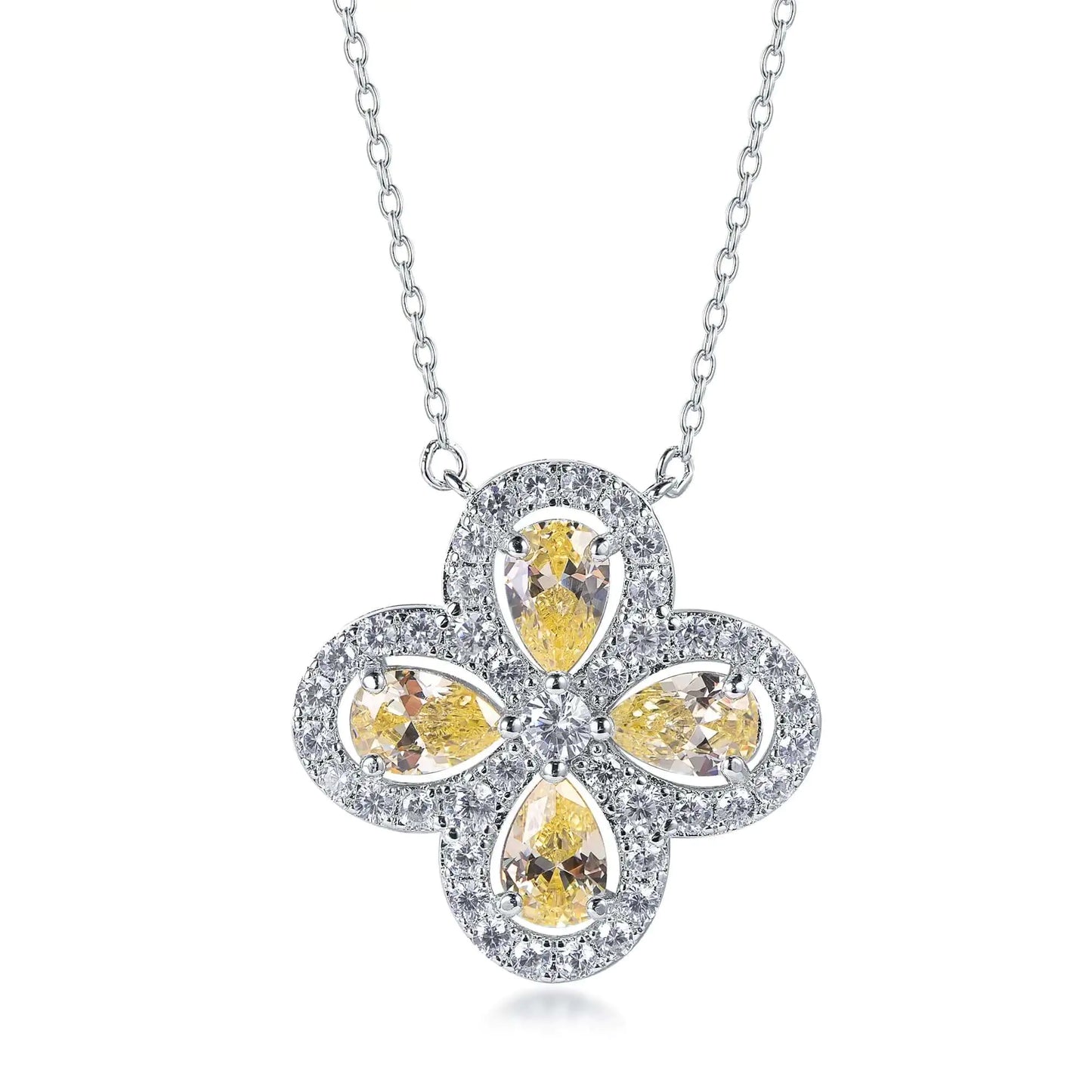 Custom 925 Silver CZ Lab Created Citrine Four Leaf Clover Pendant​