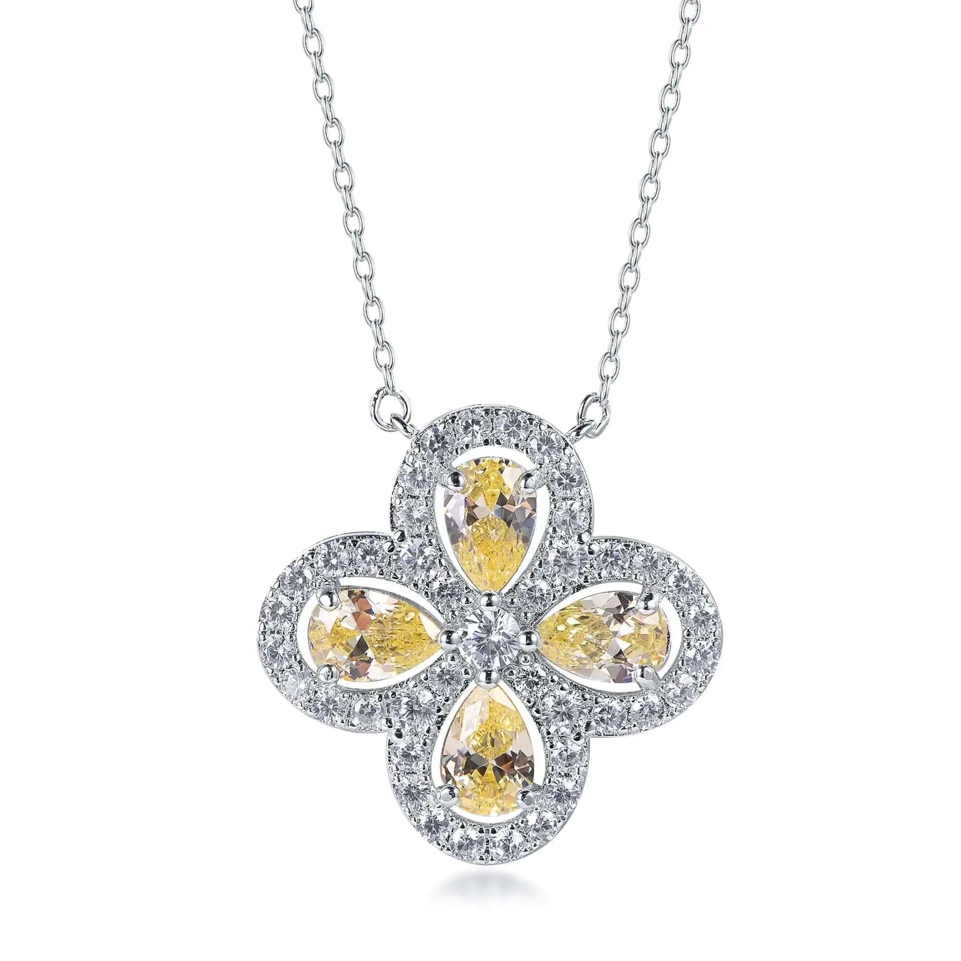 Custom 925 Silver CZ Lab Created Citrine Four Leaf Clover Pendant​