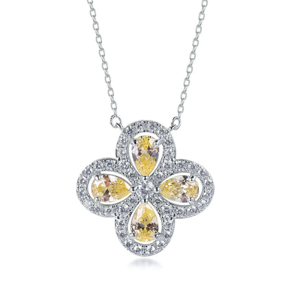 Custom 925 Silver CZ Lab Created Citrine Four Leaf Clover Pendant​