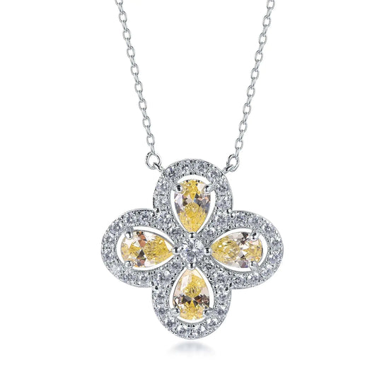 Custom 925 Silver CZ Lab Created Citrine Four Leaf Clover Pendant​