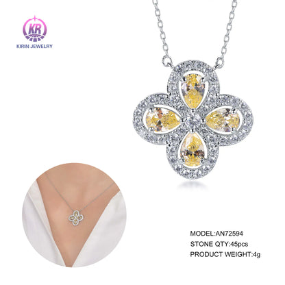 Custom 925 Silver CZ Lab Created Citrine Four Leaf Clover Pendant​ for Women