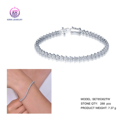 Custom 925 Silver CZ Lab Created Diamond Flower Tennis Bracelet for Women