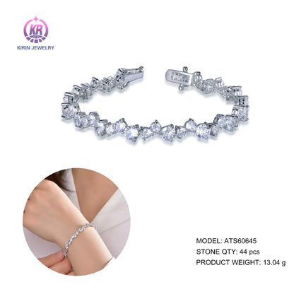 Custom 925 Silver CZ Simulated Diamond Link Chain Bracelet​ for Women