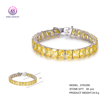 Custom 925 Silver Cubic Zircon Lab Created Citrine Tennis Bracelet​ for Women
